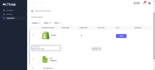 LTV SaaS product screenshot